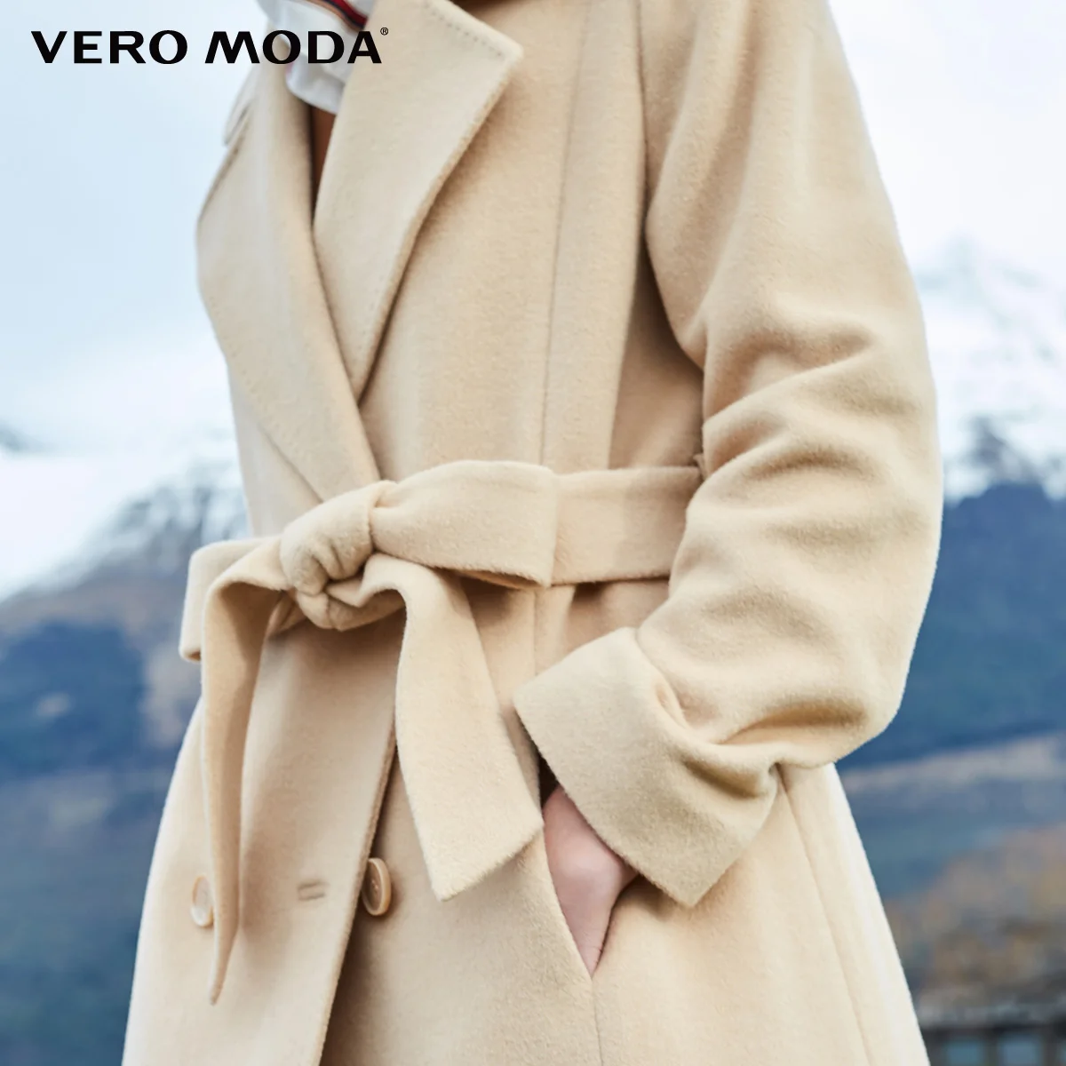 Vero Moda 2019 new double-breasted 100% long woolen coat|318427503