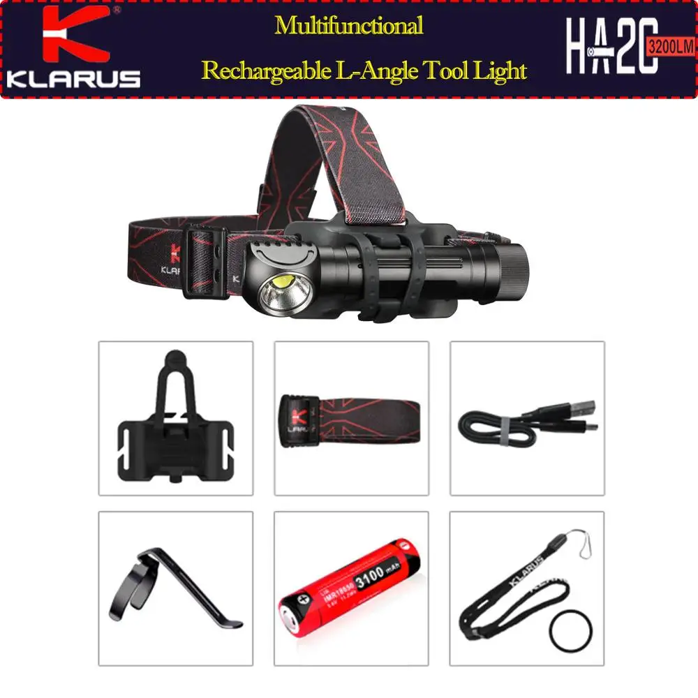 

Newest KLARUS HA2C 3200lumens Flashlight CREE XHP70.2 Micro-USB fast charging Multifunctional Rechargeable L-Angle Tool Light