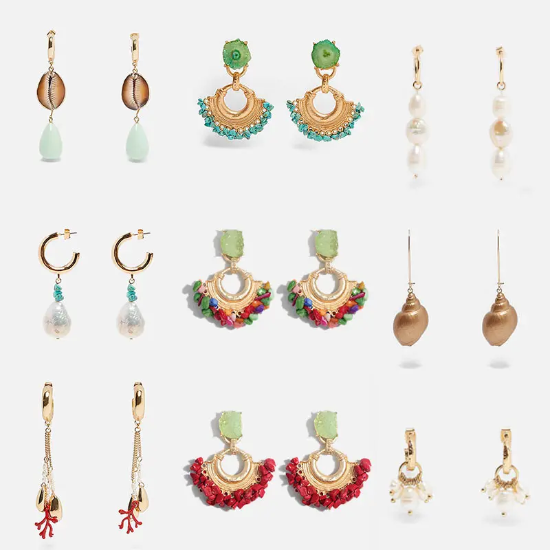 

Flatfoosie 2019 New Trendy Boho Dangle Drop Earrings For Women Colorful Natural stone Flower Earrings Simulated Pearl Jewelry