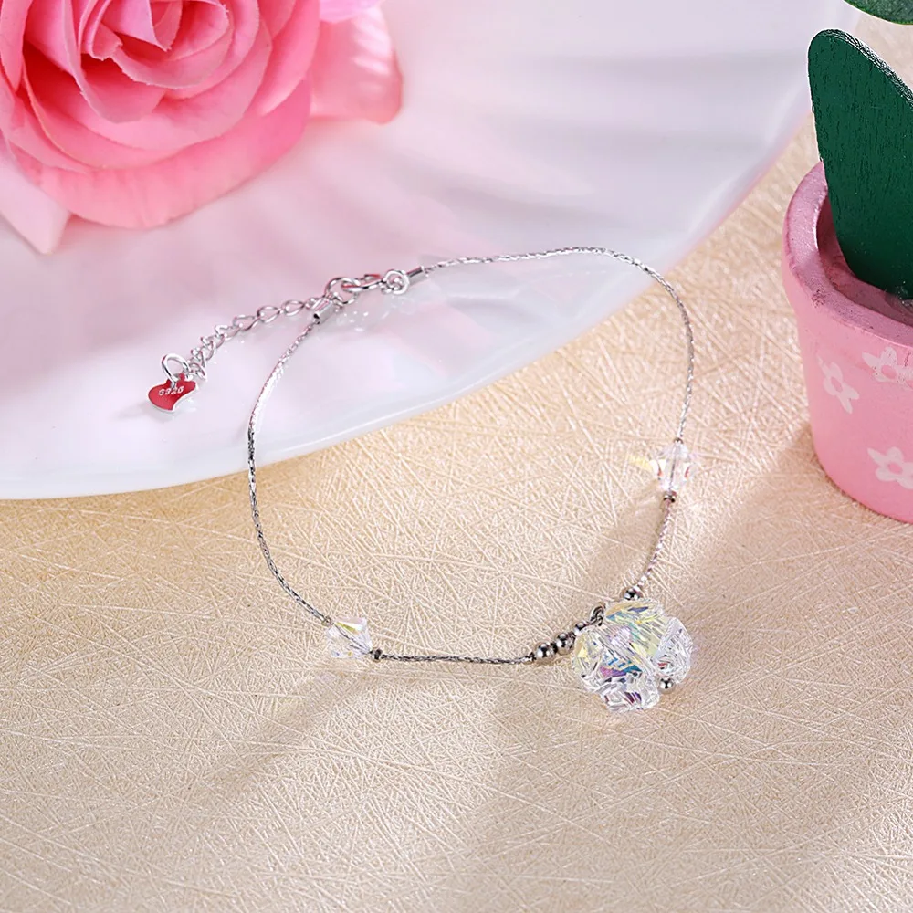 Элегантный браслет с кристаллами Swarovski, настоящий 925 пробы, серебряный, простой цветок, браслеты для женщин, леди, свадебные, вечерние, высокое качество