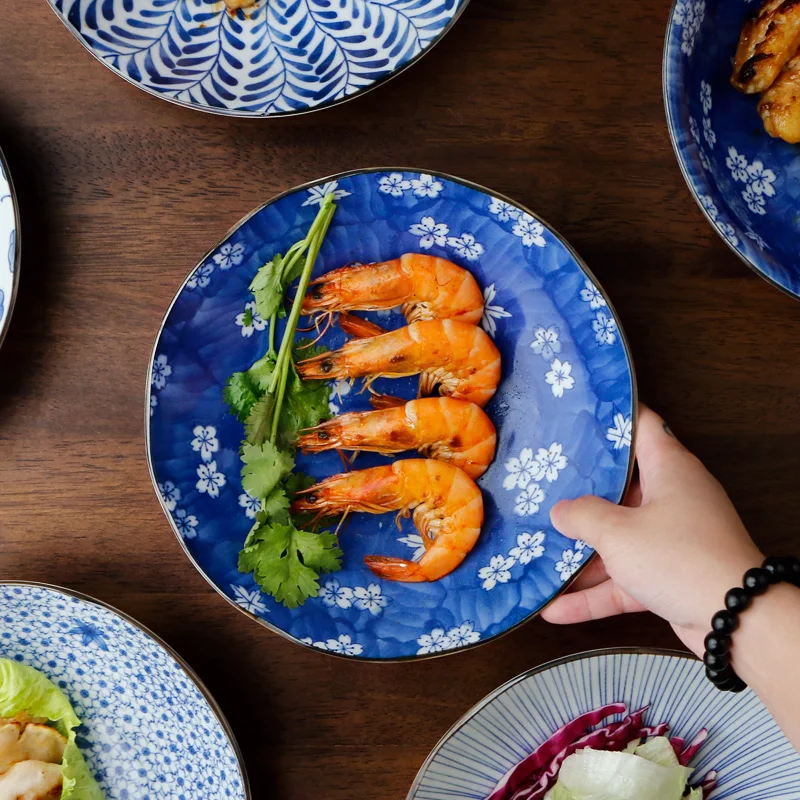8 дюймов японский стиль синий и белая фарфоровая посуда керамика тарелка Завтрак Посуда для пасты фрукты поднос для суши интимные аксессуары