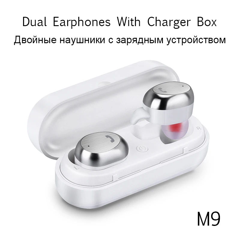 EGRINCY M9 D11 TWS Bluetooth гарнитура Беспроводные наушники металлический чехол для зарядного устройства мини стерео музыка настоящий Bluetooth наушники с микрофоном - Цвет: White Dual Headsets