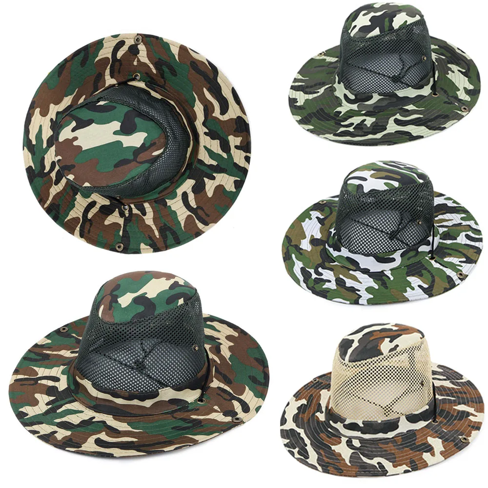 4 Styles Hot Sale Summer Men Military Camo Bucket Hat Cap with Strings Camping Hiking Travel