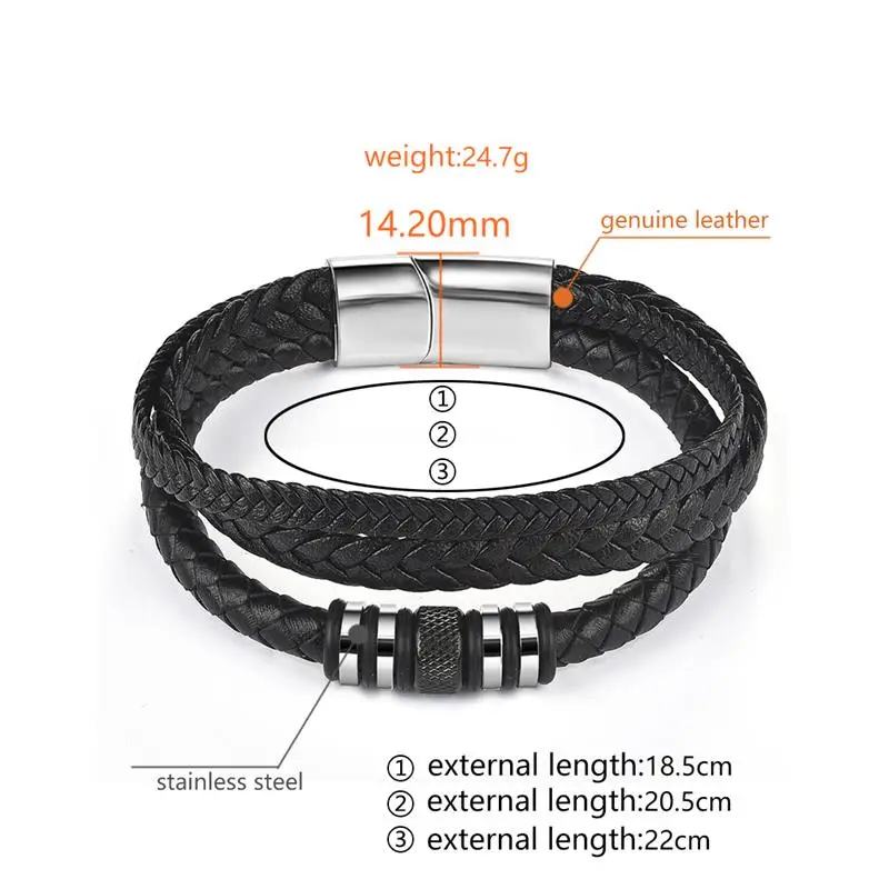 Jiayiqi, модный мужской ювелирный браслет, многослойный Плетеный Кожаный Браслет, цепочка из нержавеющей стали, магнитная застежка, браслет, мужские ювелирные изделия