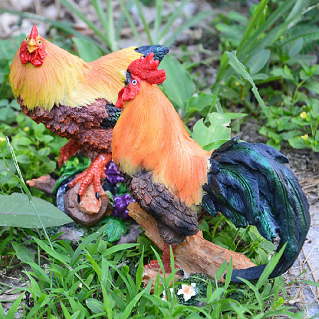 2Pcs Standing Chicken Models Resin Statue Art Craft for Collectible Ornament