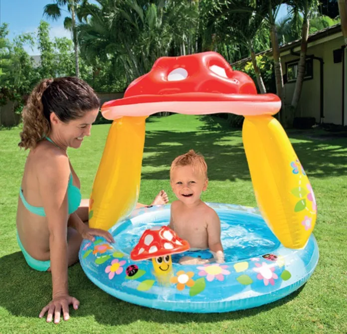 

Children Swimming Pool Inflatable Baby Infant Swimming Pool with Sunshade Cover Portable Children Water Play Pool Basin Mushroom