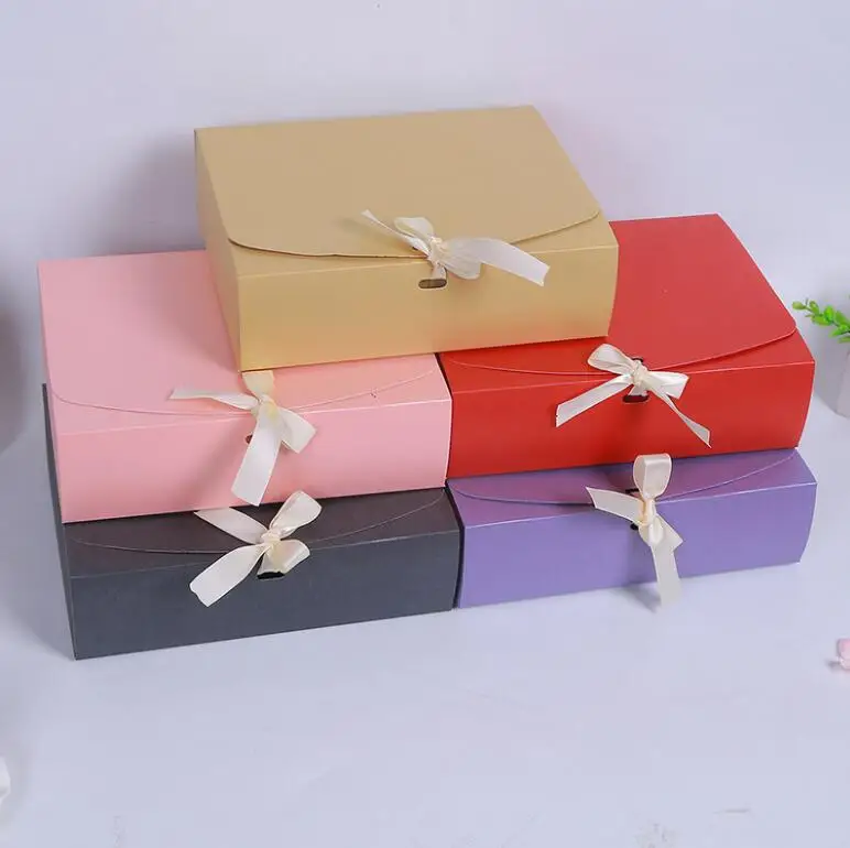 

20pcs High Quality Kraft Paper Gift Box Color Cardboard Package Box Wedding Party Favor Scarf/Candy Box with Ribbon 24.5x20x7cm