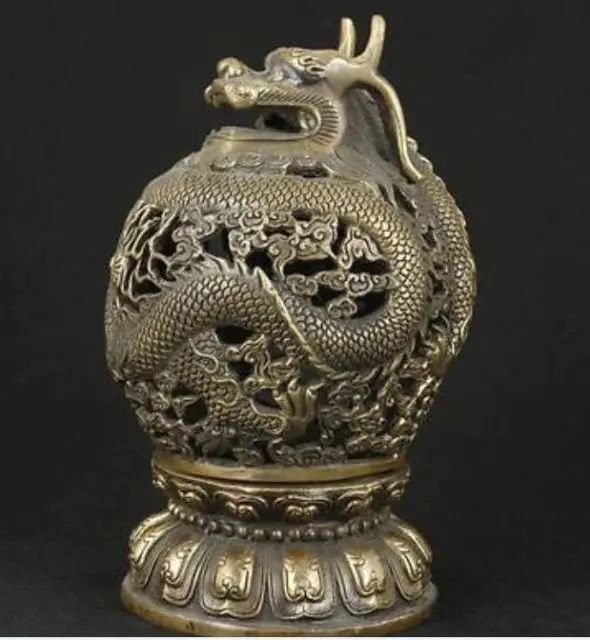 

Copper Brass craft RARE CHINESE OLD BRONZE COLLECTABLE HANDWORK CARVED DRAGON INCENSE BURNER