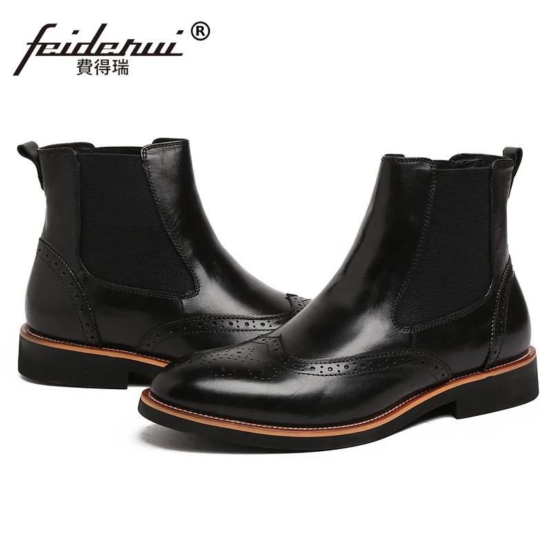Oxford Genuíno Asa Sapatos Preto Equitação Masculinos Dos Homem Do Couro Chelsea Cowboy Britânicos Vintage Esculpido Ke48 Da De Marca Botas Homens marrom Brogue Tornozelo Ponta xH8gzqxXU