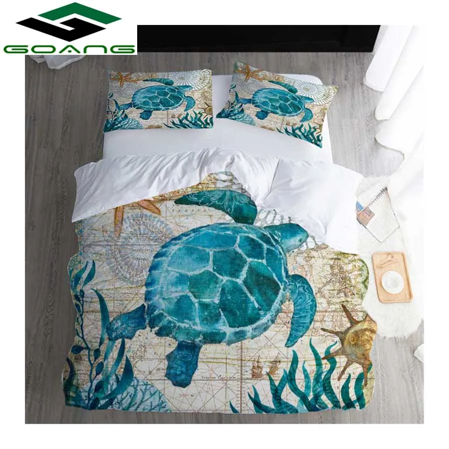 

GOANG king size bedding set 3d digital printing bed sheet duvet cover pillow case sea turtle Home textile wholesale