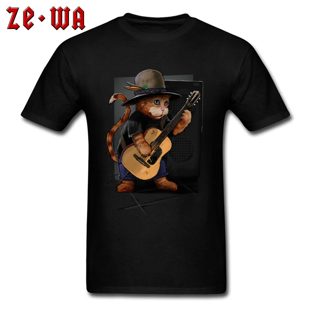 Fitness Tight Summer Fall Pure Cotton Round Collar Tees Short Sleeve Casual Clothing Shirt 2018 New Fashion Cool Top T-shirts cool cat playing guitar animal art black