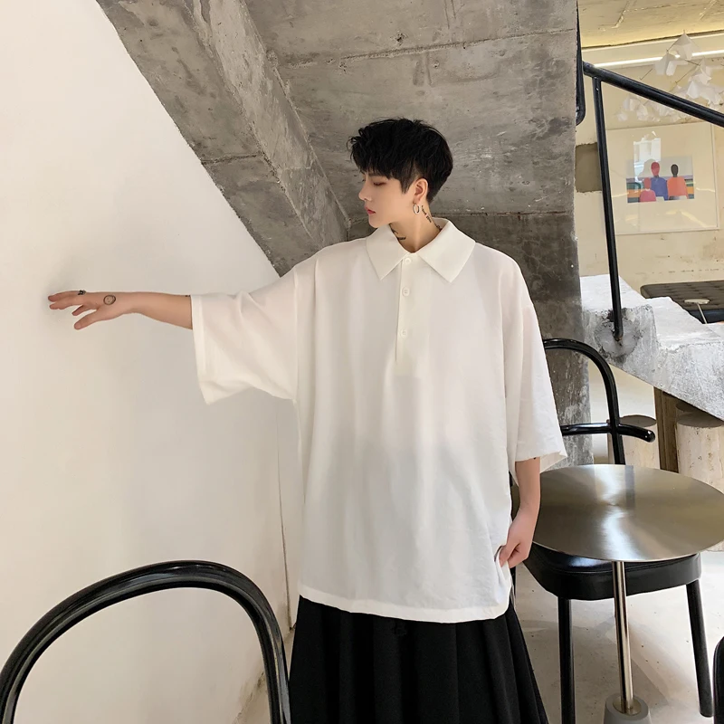

MIXCUBIC 2019 new summer England style unique Bat sleeve shirts for men Casual loose black shirts men