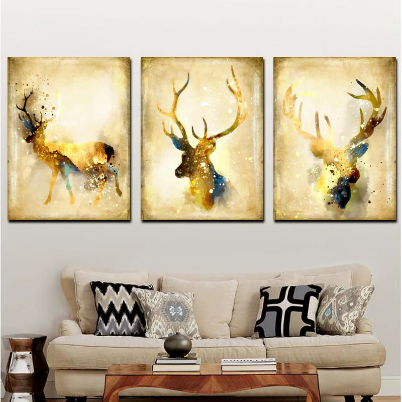 

Triptych Nordic Abstract Artistic Deer Elk Canvas Painting Giclee Animal Art Paintings Poster Wall Picture For Living Room