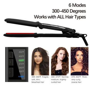 

2 In1 Hair Straightener Curler LED Display Negative Ion Professional Flat Iron Hair Infrared Corrugation Fast Hair Curling Iron