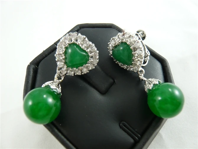 

2 choices Wholesle Emerld Green/red Jde 18KWGP Crystl Hert Clip-On Errings