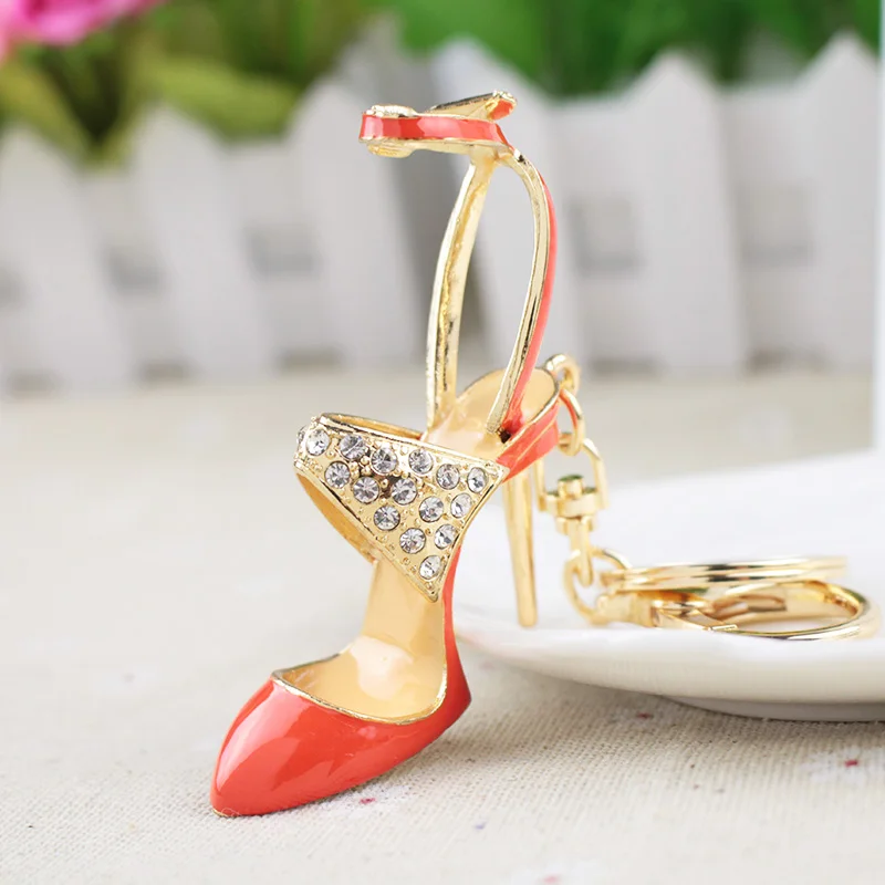 

Women Crystal High Heeled Rhinestone Keychain Purse Pendant Bags Cars Shoe Ring Holder Chains Key Rings For Women Gifts