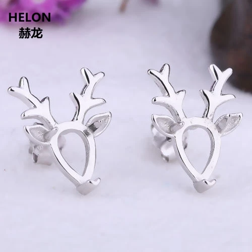 

Sterling Silver 925 Stud Earrings White Gold Color Sika Deer 4x7mm Pear Cabochon Semi Mount Earrings for Women Amber Setting