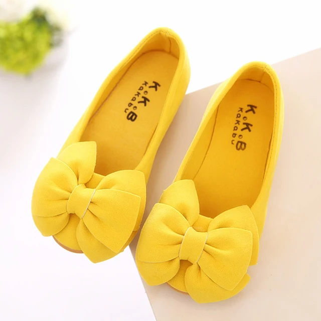 Yellow Kids Baby Toddler Children Wedding Bow Party Dress Princess Leather Shoes For Girls