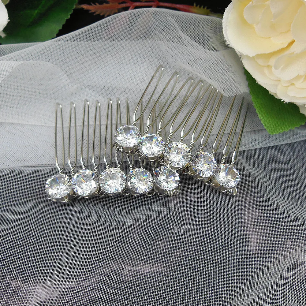 

4pc Vintage 8mm Round Zircon Wedding Hair Comb For Woman Bijoux De Tete Mariage WIGO1415