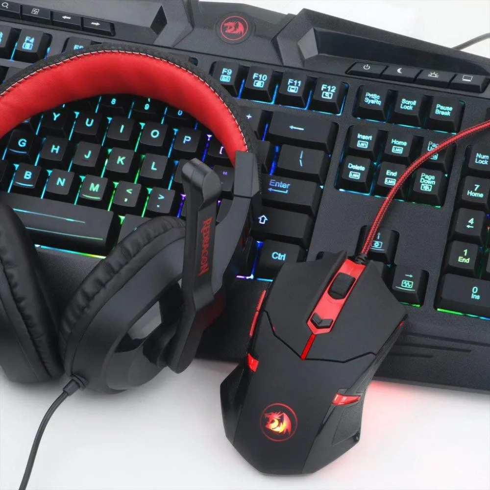 Игровая клавиатура Redragon S101BA гарнитура с микрофоном коврик для мыши