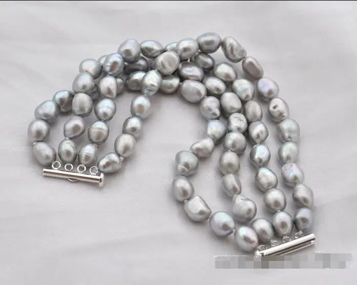 

Free shipping hot sale Women Bridal Wedding Jewelry >>4strands 8"12mm baroque gray freshwater pearl bracelet