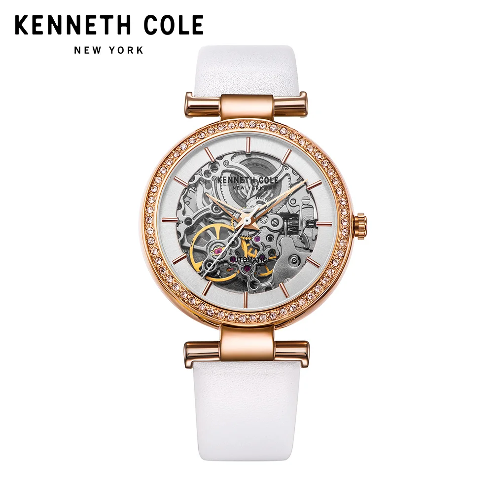 

Kenneth Cole Original Women Watches Auto Mechanical Ladies Watch KC15107001 Leather Strap Khaki White Luxury Brand Watches