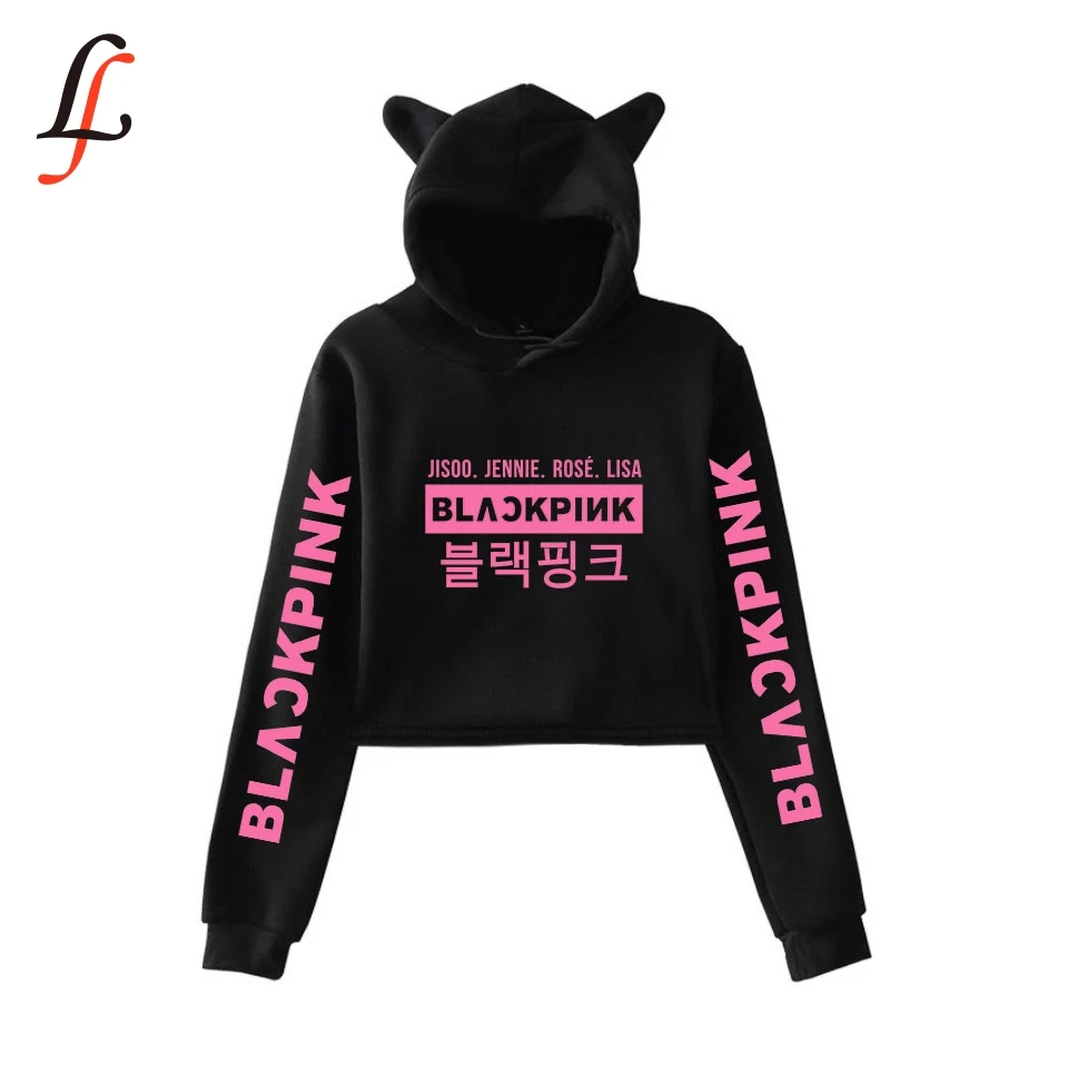 Blackpink harajuku Cat Ear Cap Hoodies fashion trend sala Cat Crop Top Women Hoodies Sweatshirt Sexy hot Kpop Clothes