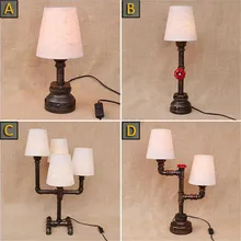 Новая ткань абажур Трубы Настольная лампа Лофт американская промышленность Винтаж ностальгия кованого железа водопровод стол освещение