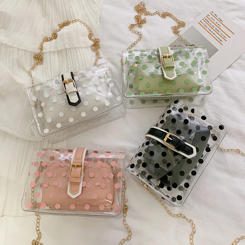 

Small Square Dot composite Bag 2PC transparent woman 2019 new Portable PU+PVC Chain Shoulder Bag Messenger bags for Girl F614