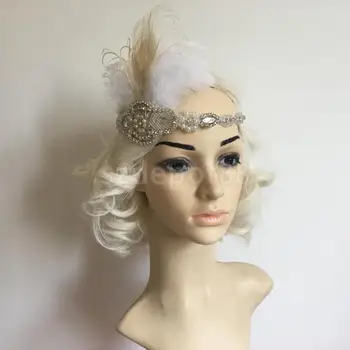 

1920's 1930's Crystal Rhinestone Feather Great Gatsby Flapper Headband Headpiece Costume Head Band Party Favor Fancy Dress