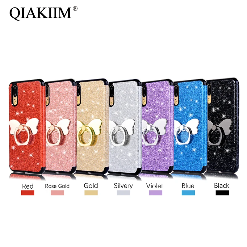 

Glitter Powder Case Cover for Huawei P10 P20 Mate 10 20 Lite Pro P8 P9 Lite 2016 2017 Nova3e Finger Ring Holder Soft TPU Capa