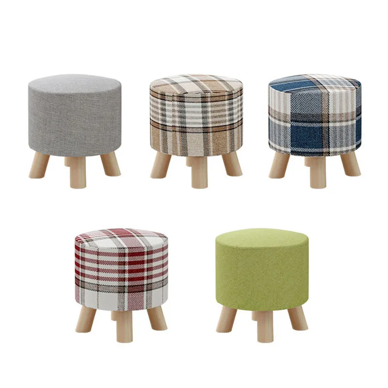 

Wooden lattice cloth sofa round stool change shoe ottoman cartoon solid wood detachable cloth sets Home Furniture