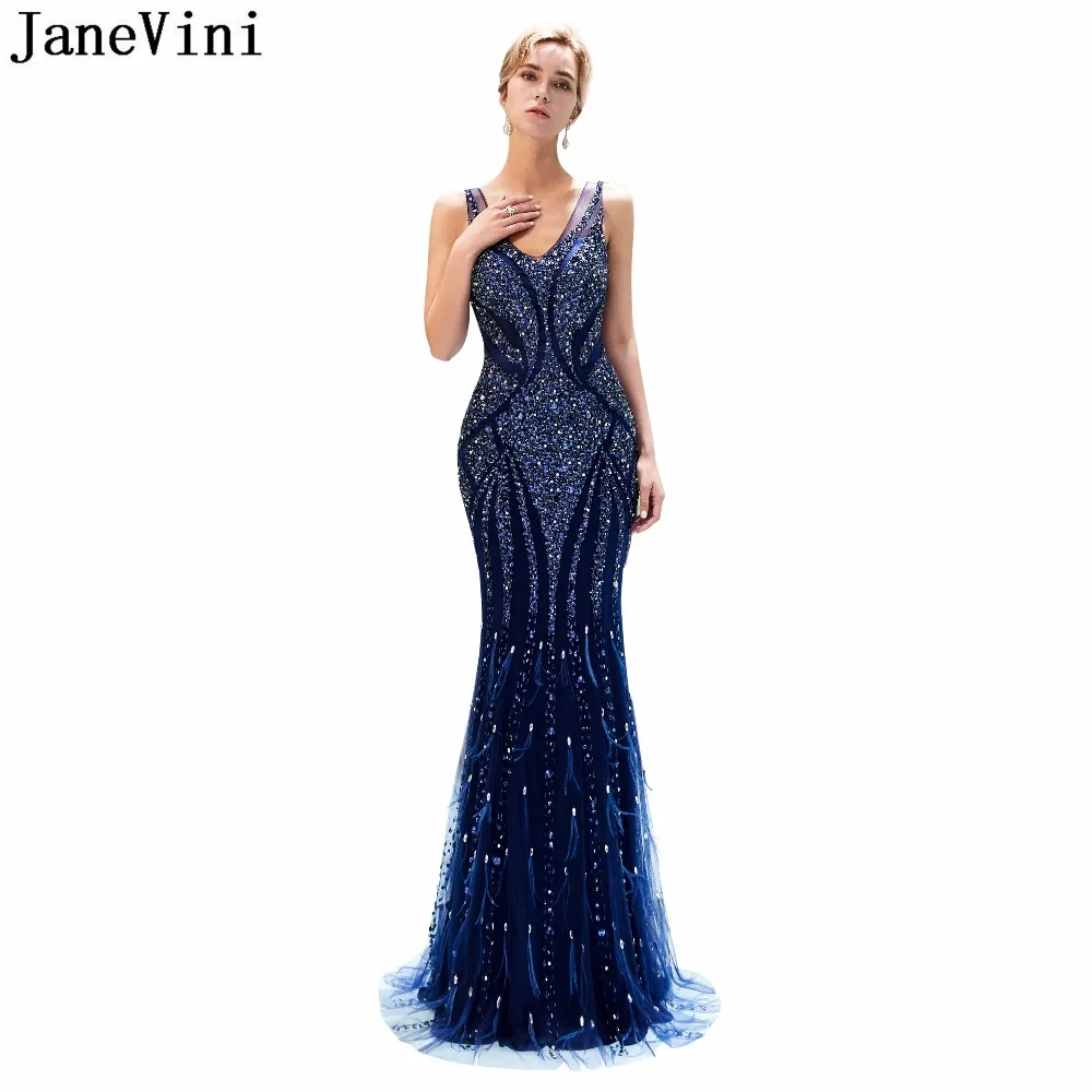 JaneVini 2018 роскошный с бисером Кристалл Длинные платья подружек невесты