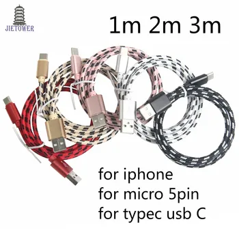 

50pcs/lot USB Cable For Light/Micro USB/Type-C 1m 2m 3m fast charger Data Charging For iPhone X Samsung S9 Cable wholesale DHL
