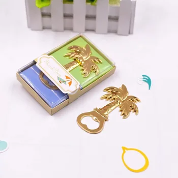 

YwBeyond new! zinc alloy golden plated palm tree beer bottle opener in gift box wedding opener favors and gifts for guest 50pcs