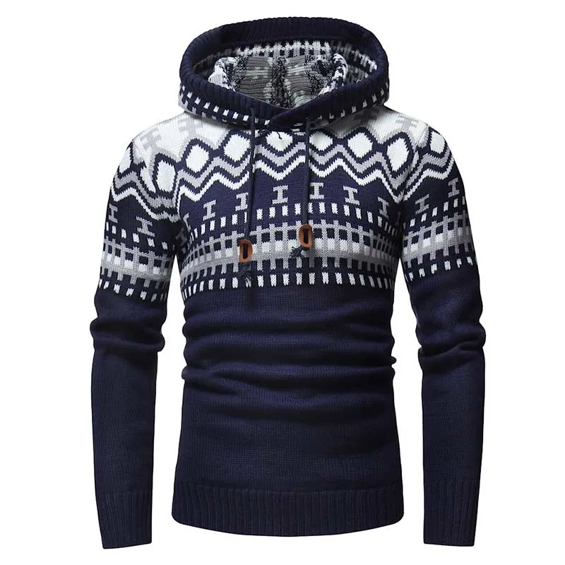 2019 новый принт личность с капюшоном мужские вязаные свитера мужской свитер модный дикий свитер пуловер для мужчин толстое и теплое пальто