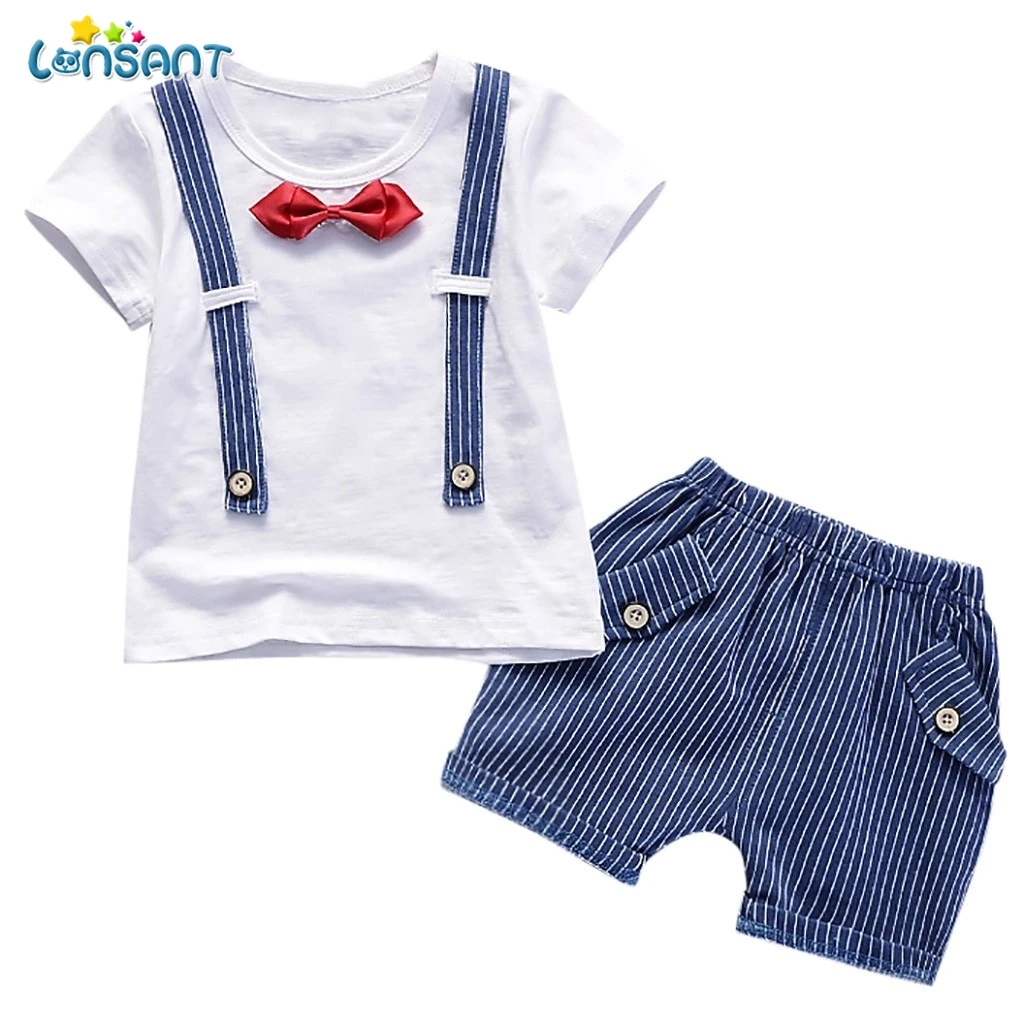 LONSANT Baby's Sets Summer Striped Suit Short Sleeved Shorts Boy And Girl baby's o-neck Pullover Unisex Baby Clothing N30 | Детская