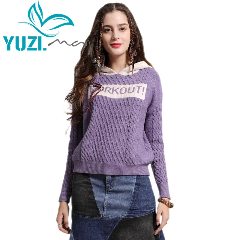 

Sweater Female 2018 Yuzi.may Boho New Cotton Wool Pullover Long Sleeve Hooded Letter Skin Friendly Sweaters For Women B9269