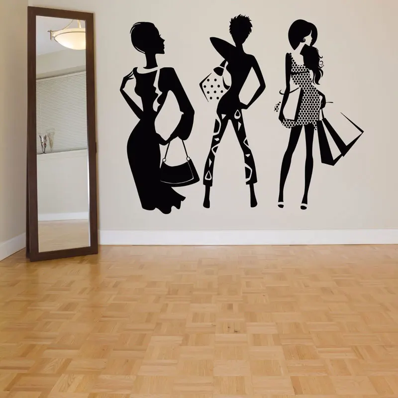 fashion woman shopping vinyl wall stickers clothing shop window