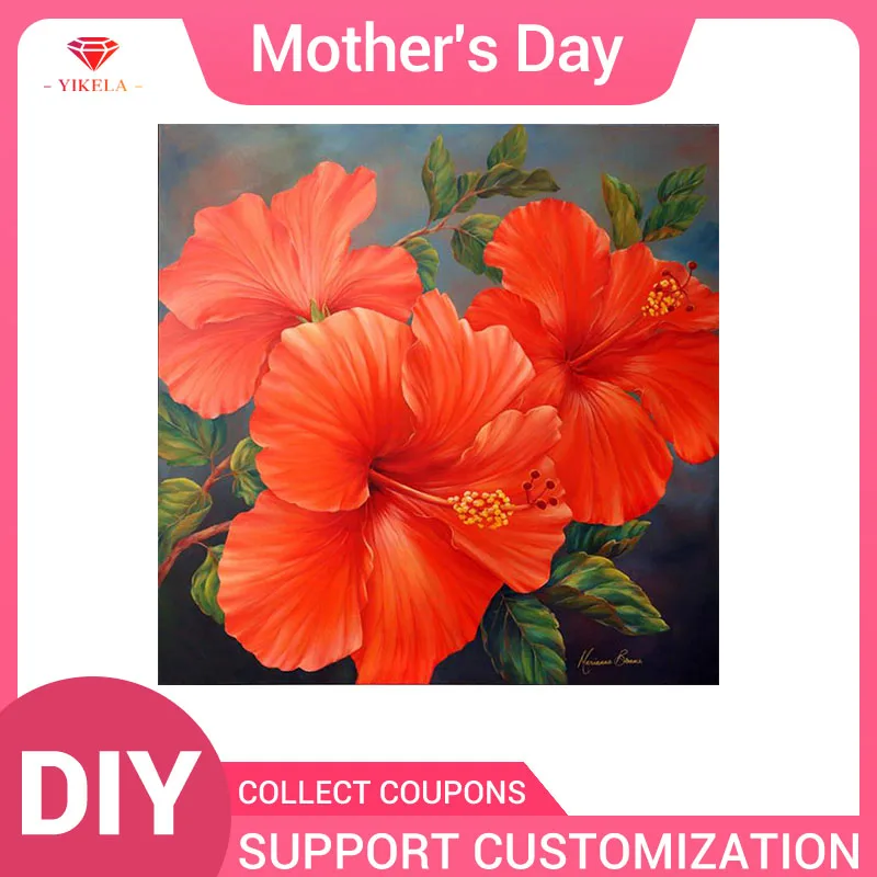 

YIKELA Diamond Painting Red Flower 5D DIY Cross Stitch Diamond Embroidery Mosaic Wall Home Needlework Art Display Love Gift
