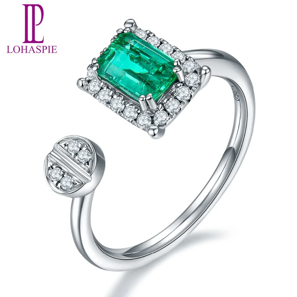 

Lohaspie Natural Gemstone Emerald & Diamond Solid 18k White Gold Clou Wedding Rings For Women Diamond-Jewelry