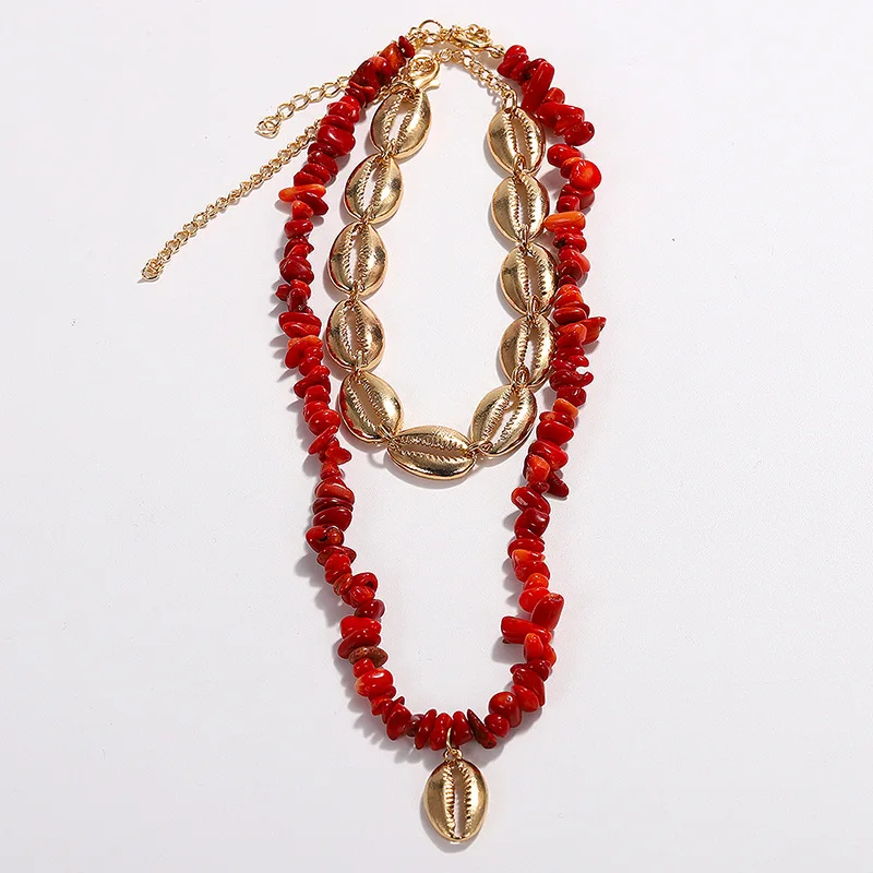 

Bohemian Shell Stone Long Necklace Choker for Women Girls Layered Pendant Necklace Colored Natural Stones Handmade Beads Jewelry