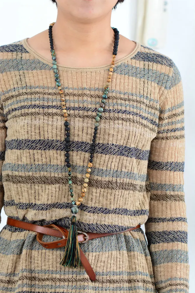 108 Beads Mala Natural Stone Lava Beads Long Tassel Necklace Women Bead Knotted Yoga Meditation Necklaces Jewelry - Image 5