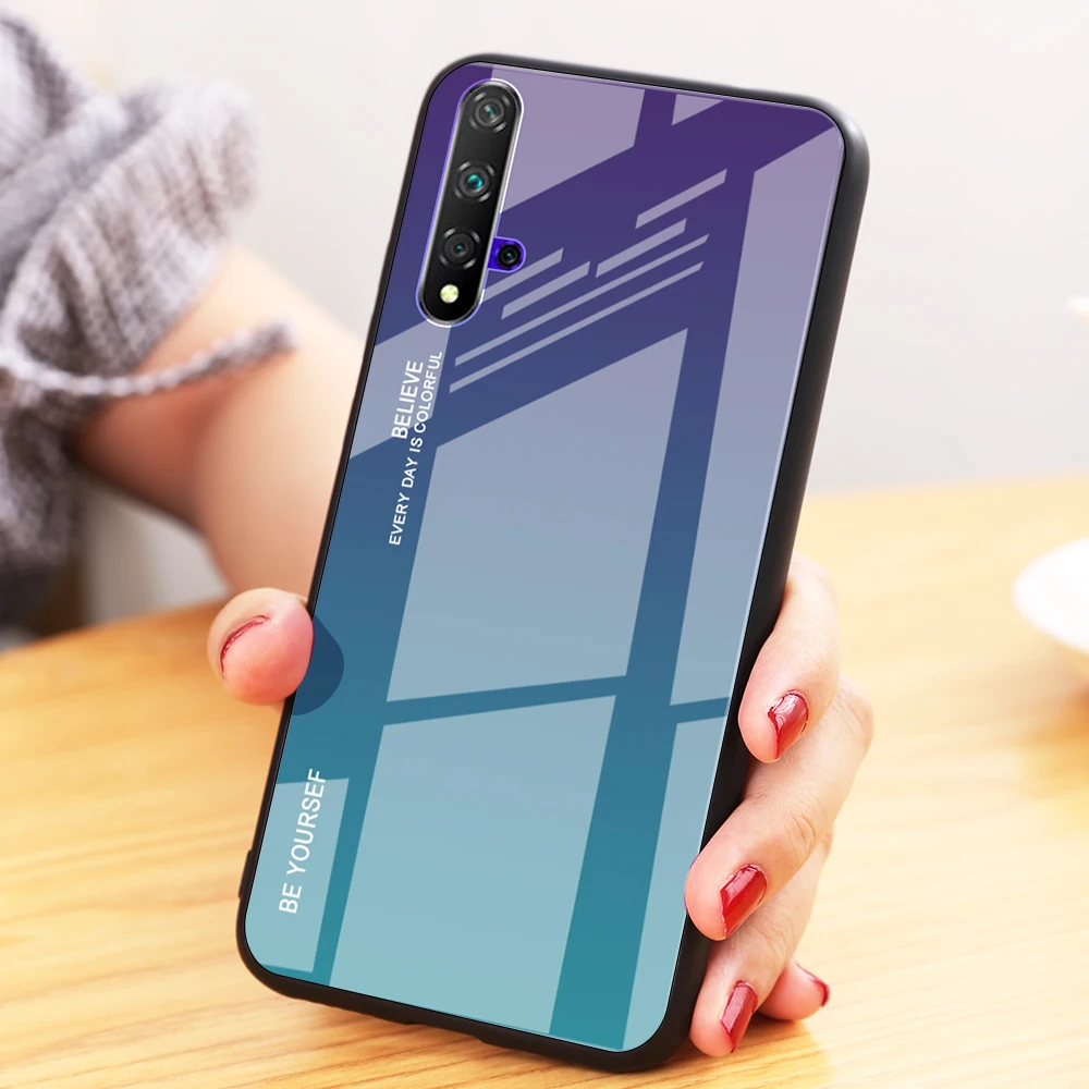 

Luxury Colorful Cover For Huawei Mate 10 20 Lite P20 Lite Pro P Smart Plus Nova 3i 2i 3E Gradient Tempered Glass Case Coque Capa