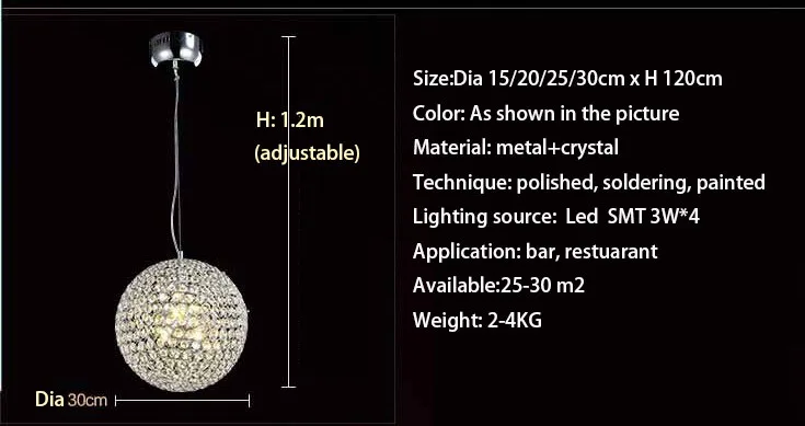 Rain Drop pendant light Lamp modern k9 Crystal Ball Fixture Lighting 11