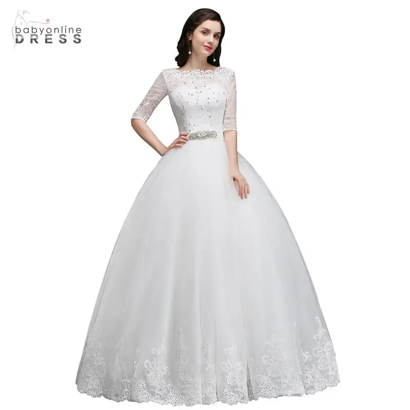 Dress Half Sleeve Crystal Ball Gown Wedding