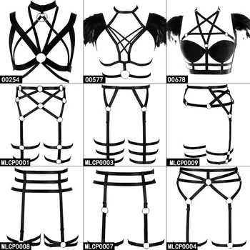 

Sexy Women Garter Belts Harness Crop Top Lingerie Harajuku Steampunk Bralette Elastic Adjust Full Bondage Festival Rave Wear
