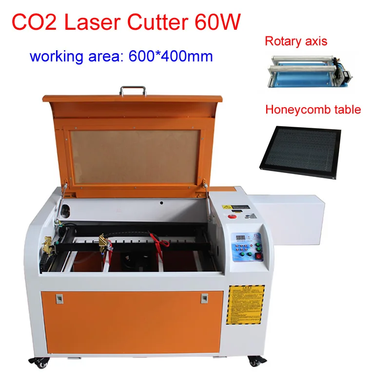  60W CO2 Laser Engraving Machine 3D laser printing machine with rotary axis and Honeycomb Table High