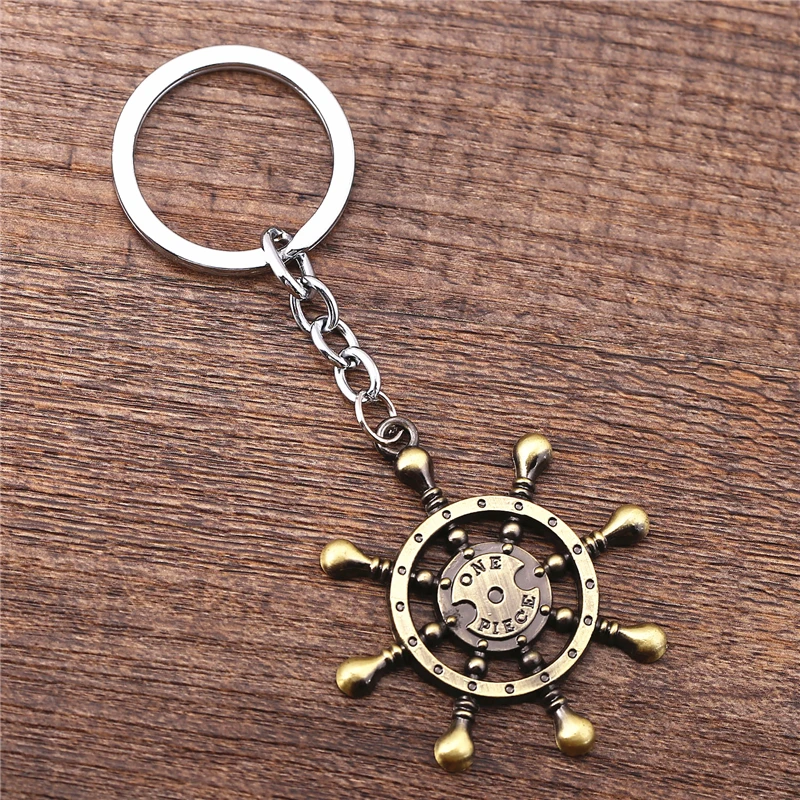 

J Store Anime One Piece Rudder Compass Model Bronze Alloy Pendant Keychain Key Holder For Women Men Jewelry porte clef Chaveiro