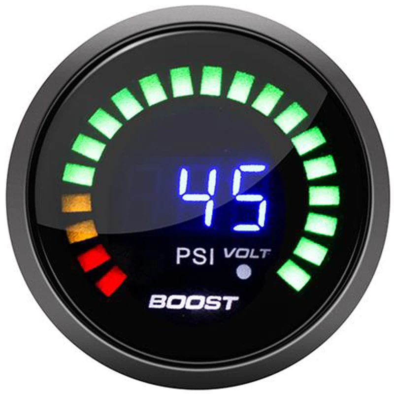 2 дюйма 52 мм Цифровой 20 светодиодный Тахометр Boost bar psi вакуумная температура воды температура масла пресс вольтметр соотношение воздуха/топлива EGT Температура об/мин датчик - Цвет: boost gauge PSI